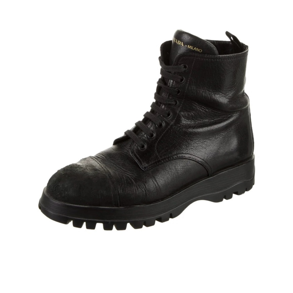 Authentic Prada Black Leather Combat-Style Lace-Up Boots - Picture 6 of 6